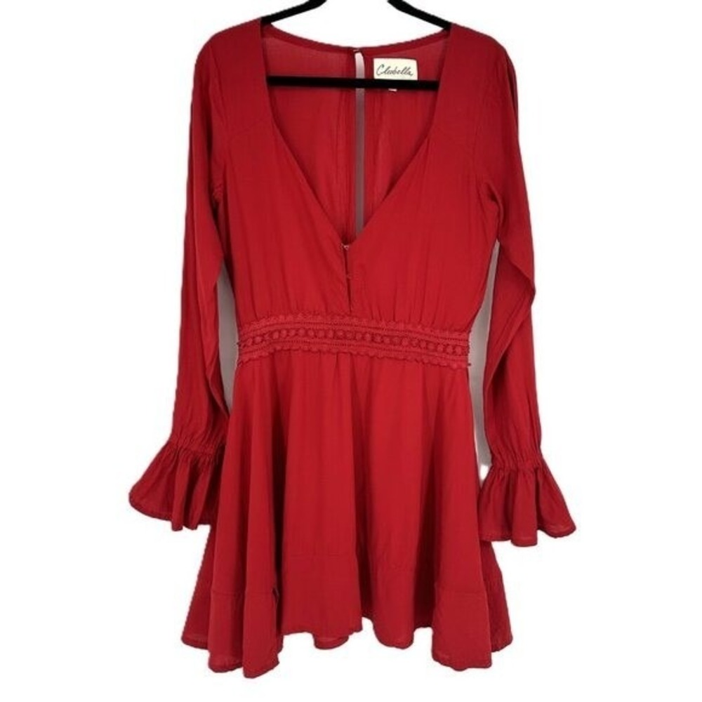 Cleobella Long Sleeve Ruffle Mini Dress Red Small - Picture 10 of 10